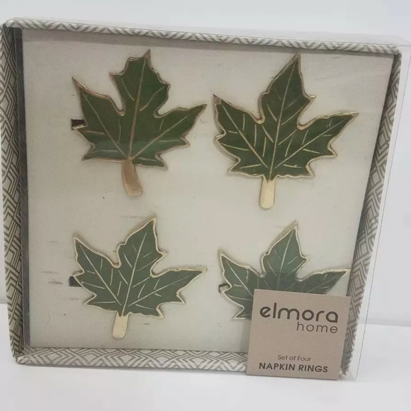 Elmora Home Green Leaf Napkin Rings Nwt 4 … - Picture 1 of 5